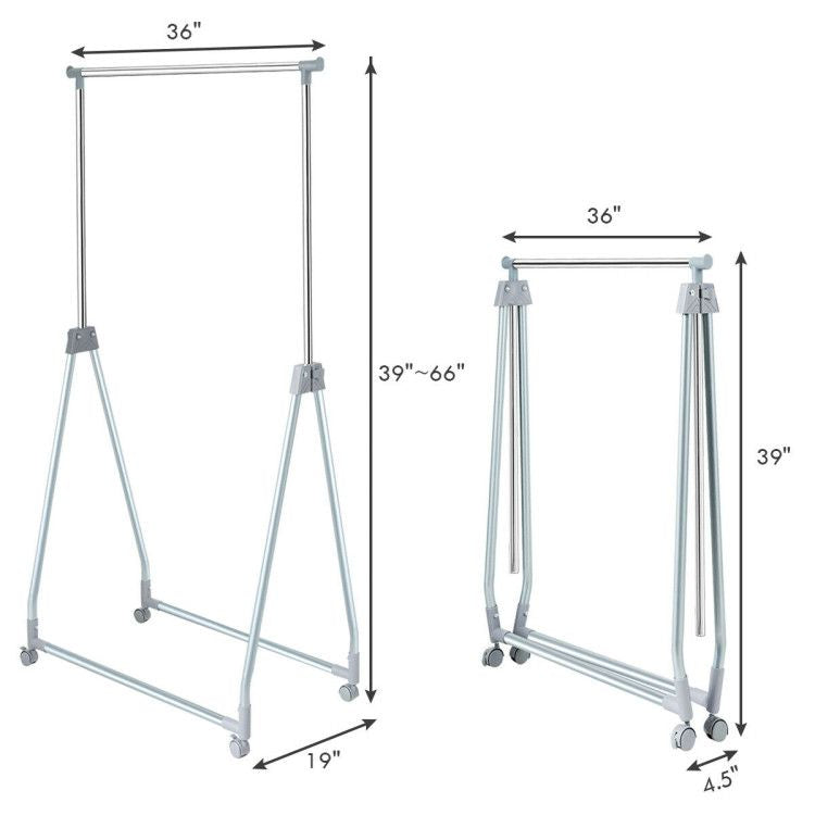Extendable Foldable Clothing Rack with Rolling Wheels and Brakes