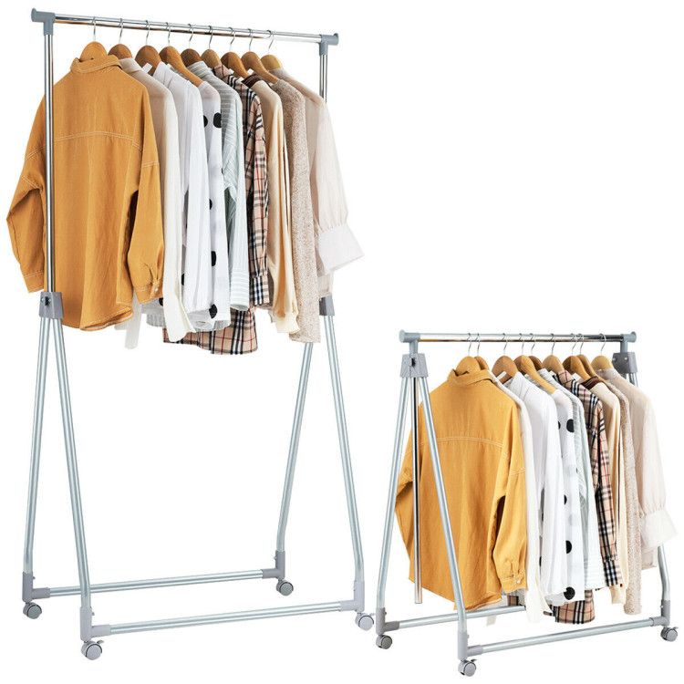 Extendable Foldable Clothing Rack with Rolling Wheels and Brakes