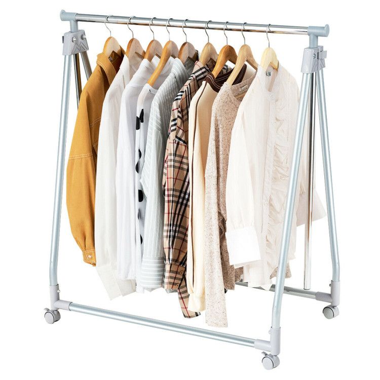 Extendable Foldable Clothing Rack with Rolling Wheels and Brakes