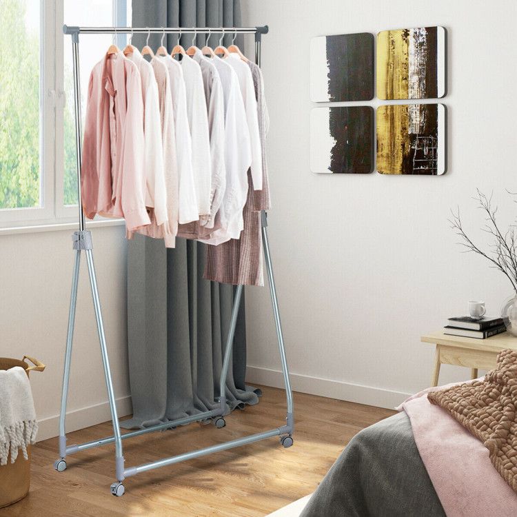 Extendable Foldable Clothing Rack with Rolling Wheels and Brakes