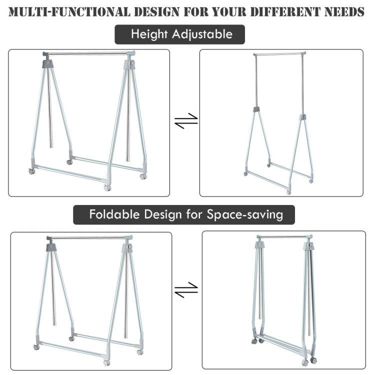 Extendable Foldable Clothing Rack with Rolling Wheels and Brakes