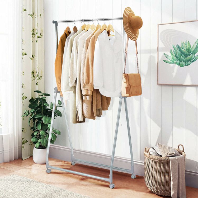 Extendable Foldable Clothing Rack with Rolling Wheels and Brakes