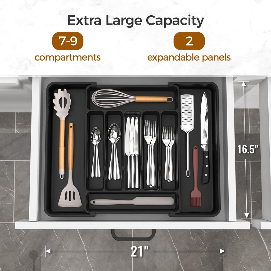 Expandable Black Silverware Drawer Organizer