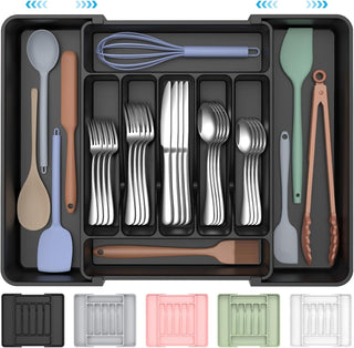 Expandable Black Silverware Organizer for Kitchen Drawers