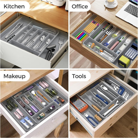 Expandable Gray Silverware Drawer Organizer