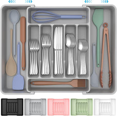 Adjustable Gray Silverware Drawer Organizer