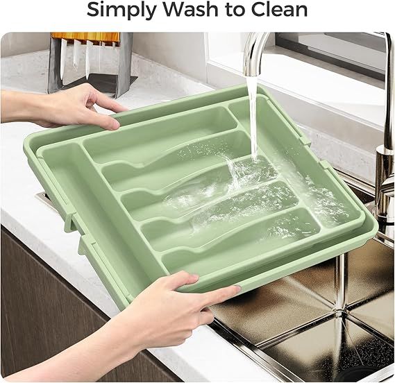 Green Expandable Silverware and Utensil Drawer Organizer