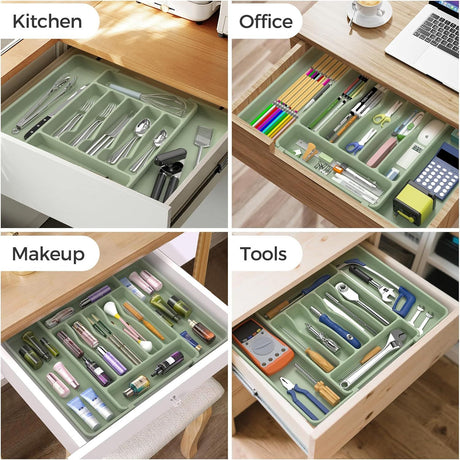 Green Expandable Silverware and Utensil Drawer Organizer