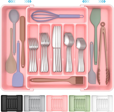 Expandable Pink Kitchen Utensil Drawer Organizer