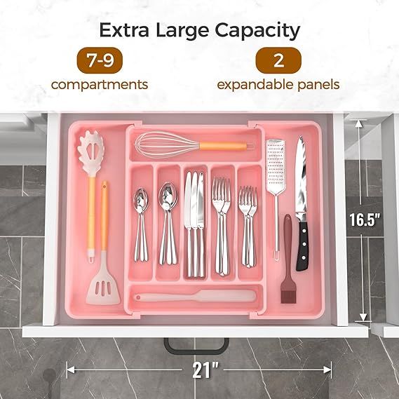 Expandable Pink Silverware Organizer for Kitchen Drawers