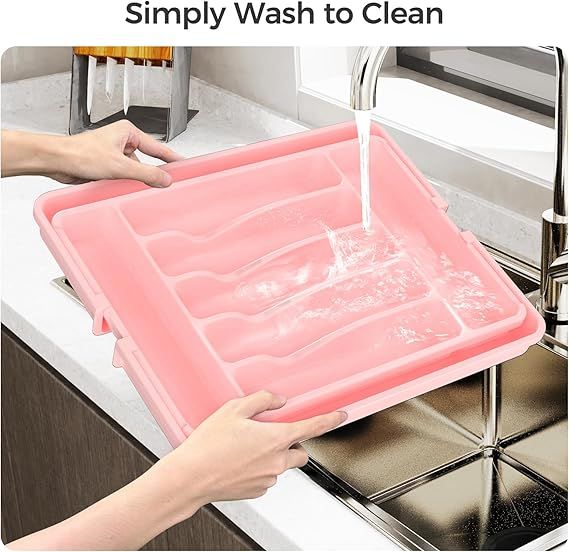 Expandable Pink Silverware Organizer for Kitchen Drawers