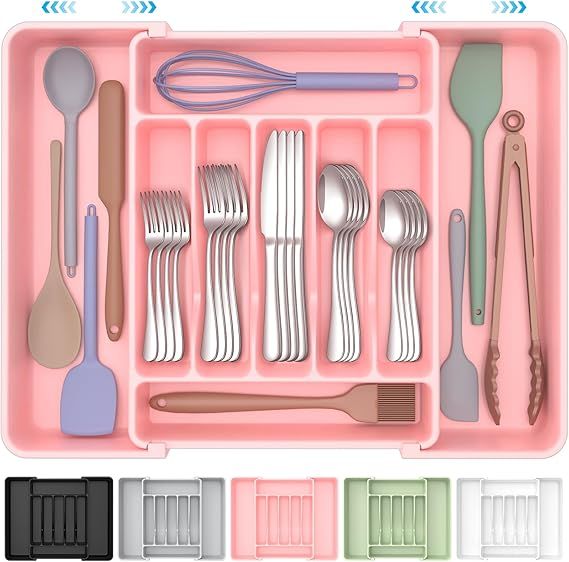 Expandable Pink Silverware Organizer for Kitchen Drawers