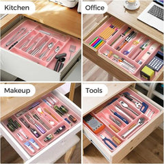 Expandable Pink Silverware Organizer for Kitchen Drawers