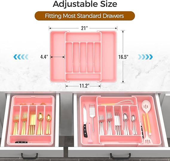 Expandable Pink Silverware Organizer for Kitchen Drawers