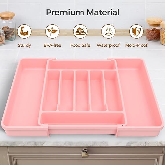 Expandable Pink Silverware Organizer for Kitchen Drawers
