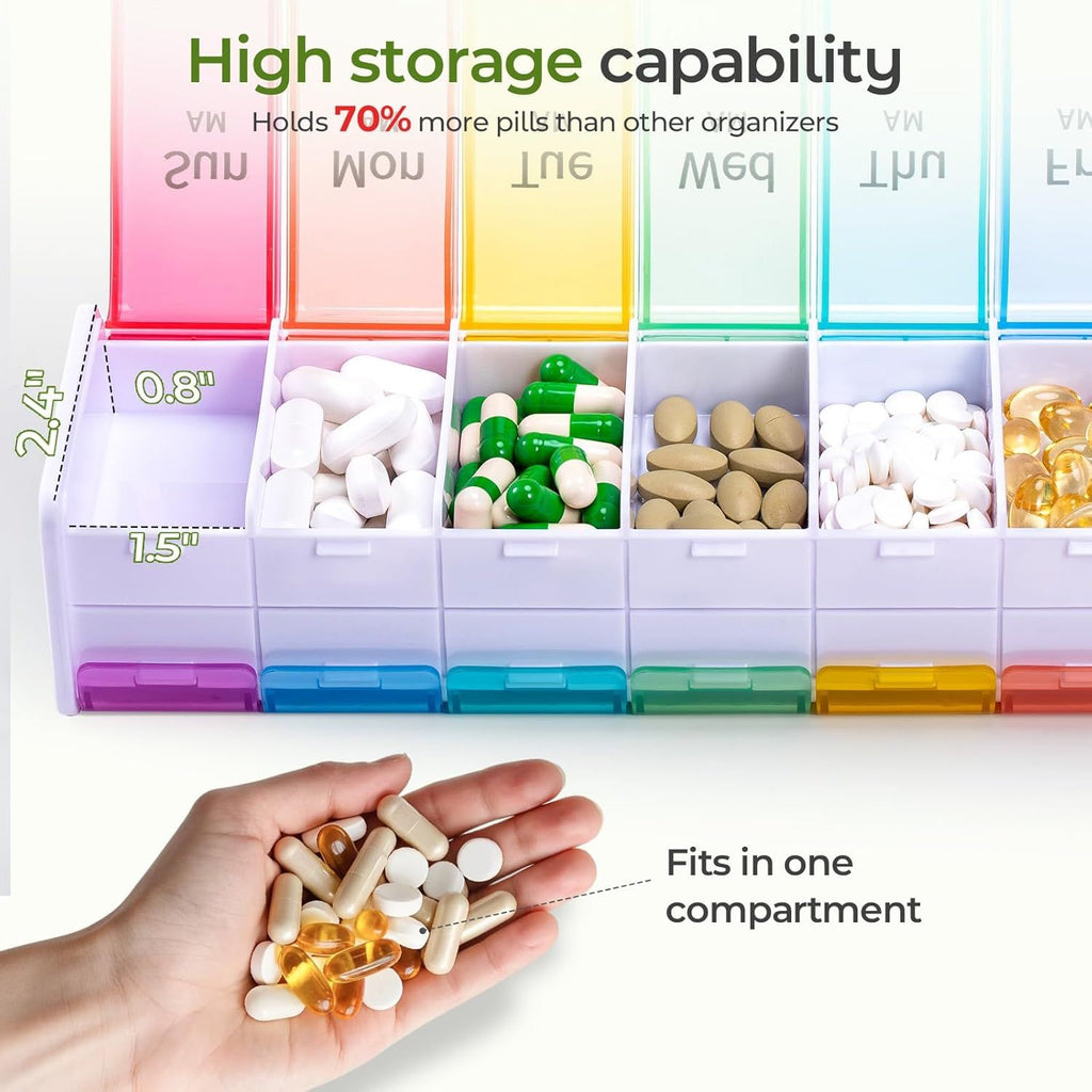 Extra Large Weekly Pill Organizer With AM and PM Compartments