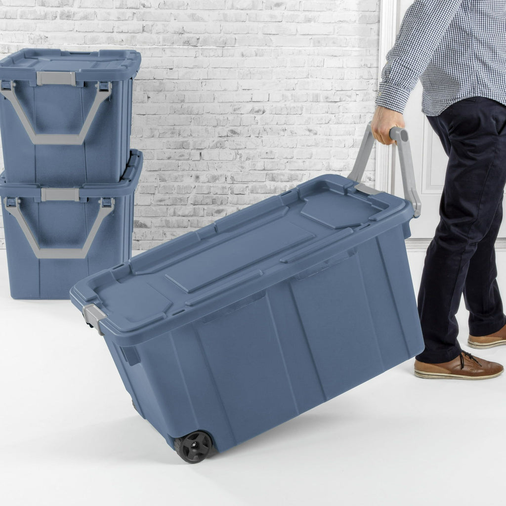 Wheeled Industrial Storage Totes with Latching Lids