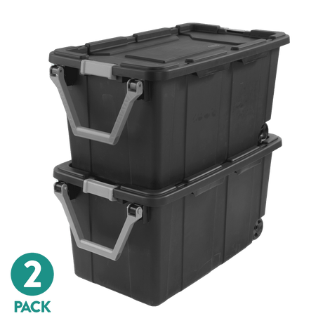 Extra Large Wheeled Industrial Storage Bin, 40 Gallon Rugged Plastic Storage Tote with