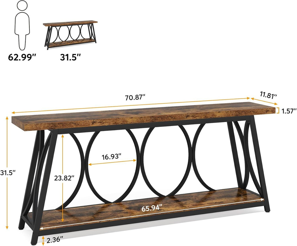 Industrial Console Table with Two-Tier Storage – Vintage Rustic Style