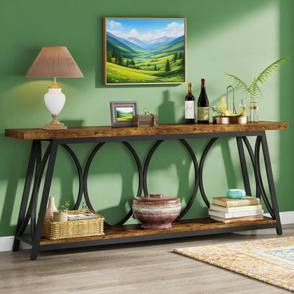 Industrial Console Table with Two-Tier Storage – Vintage Rustic Style