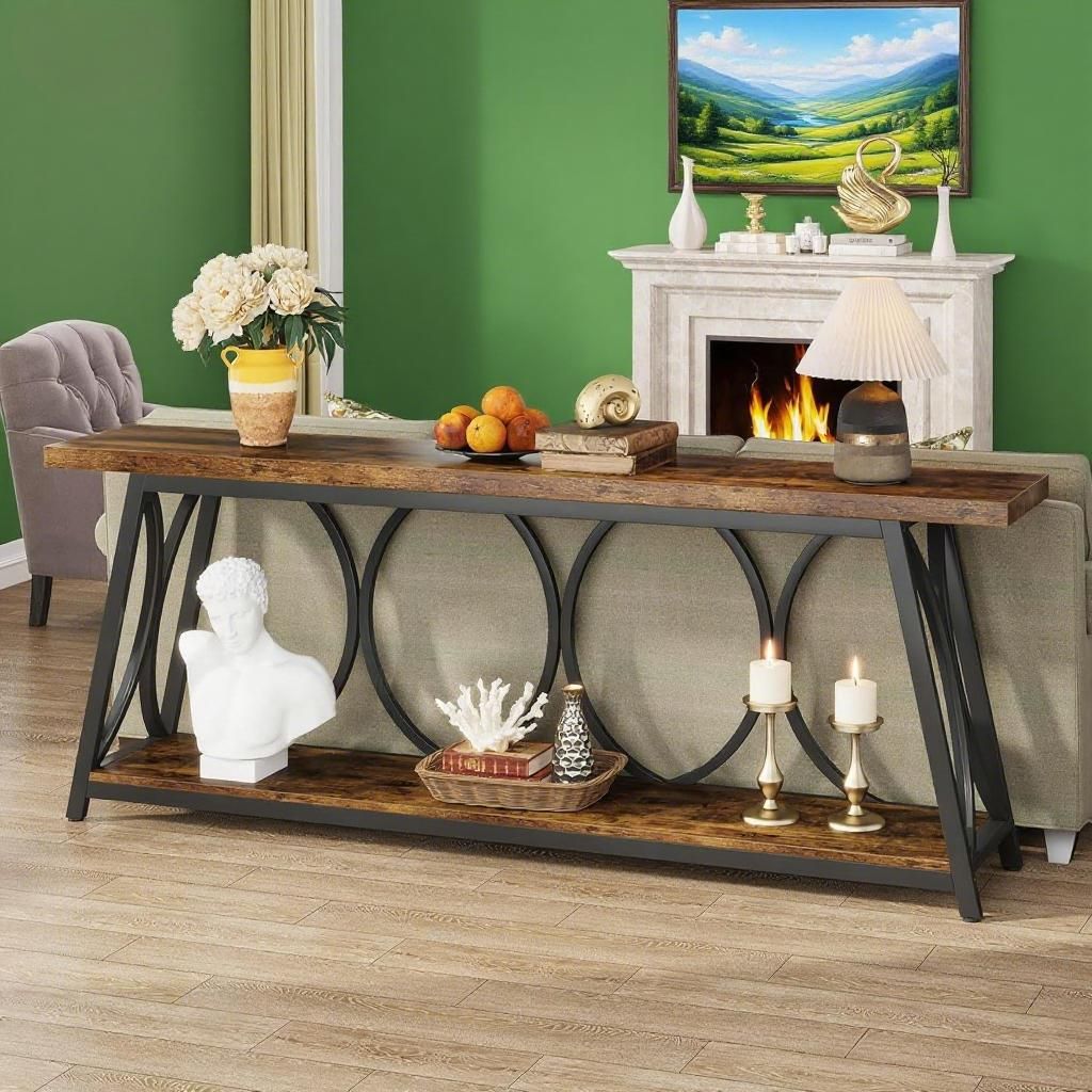 Industrial Console Table with Two-Tier Storage – Vintage Rustic Style