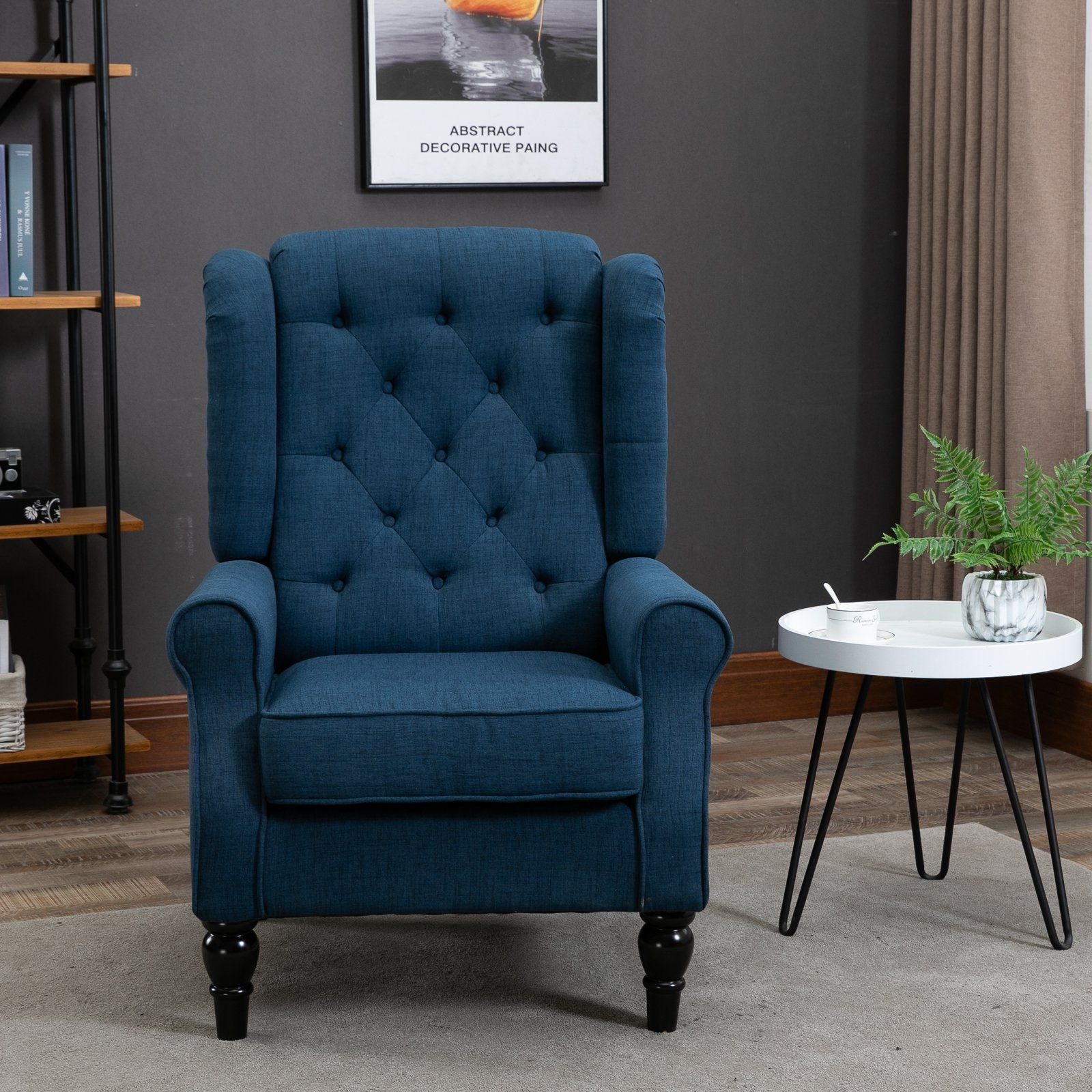 Button Tufted Accent Chair with Removable Seat Cover and Wood Legs