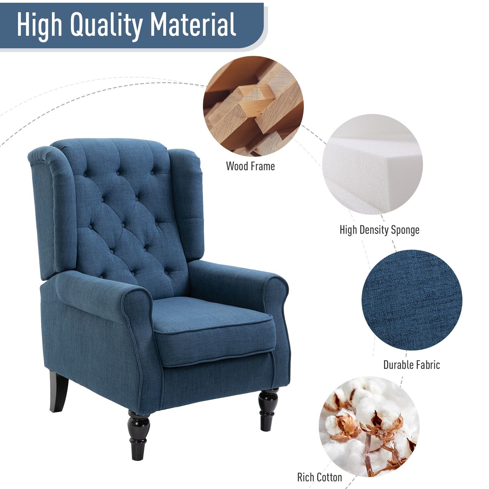 Button Tufted Accent Chair with Removable Seat Cover and Wood Legs