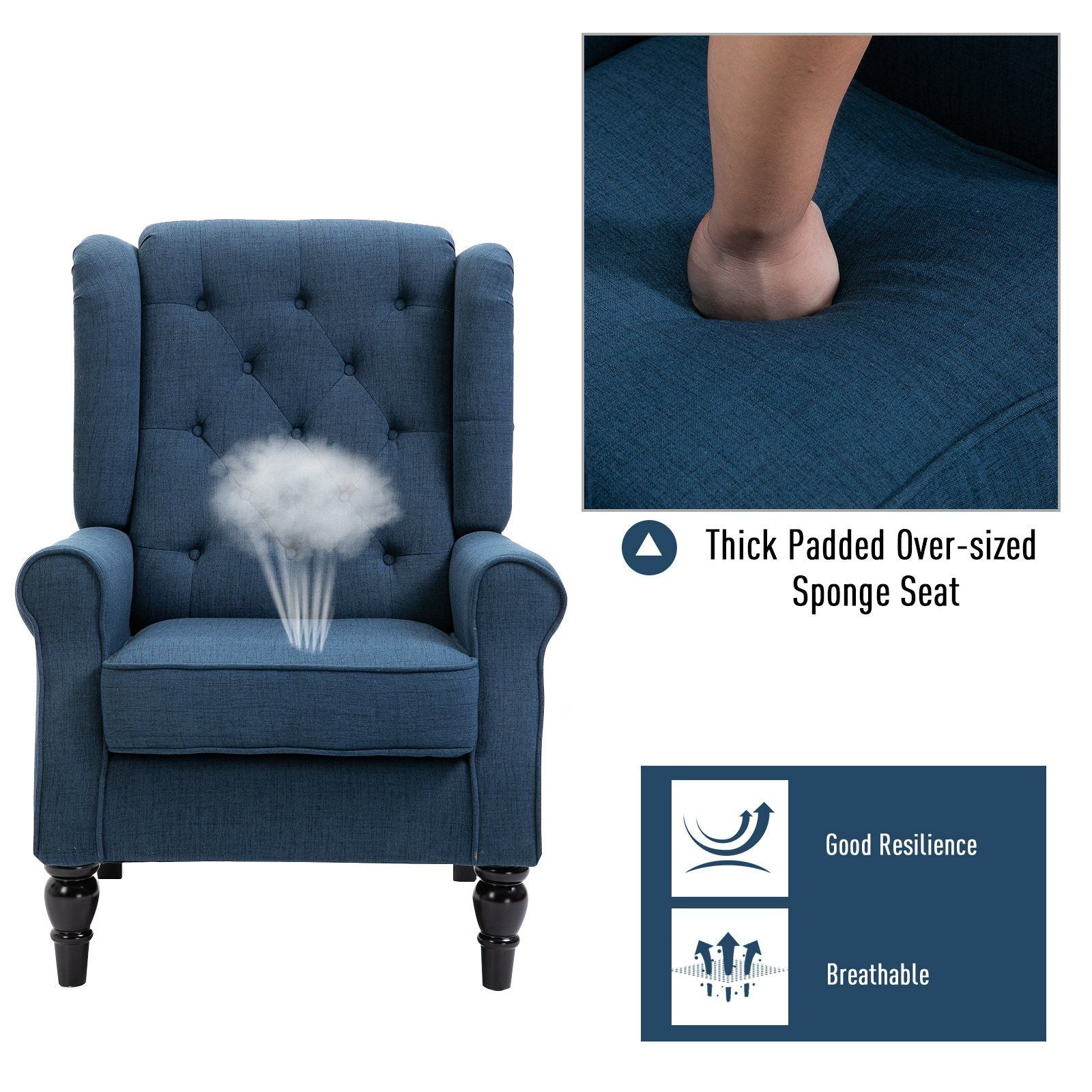 Button Tufted Accent Chair with Removable Seat Cover and Wood Legs