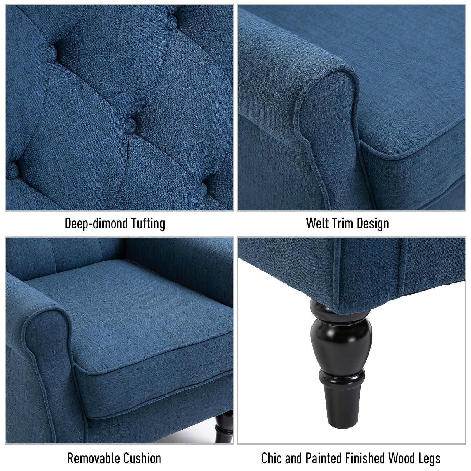Button Tufted Accent Chair with Removable Seat Cover and Wood Legs