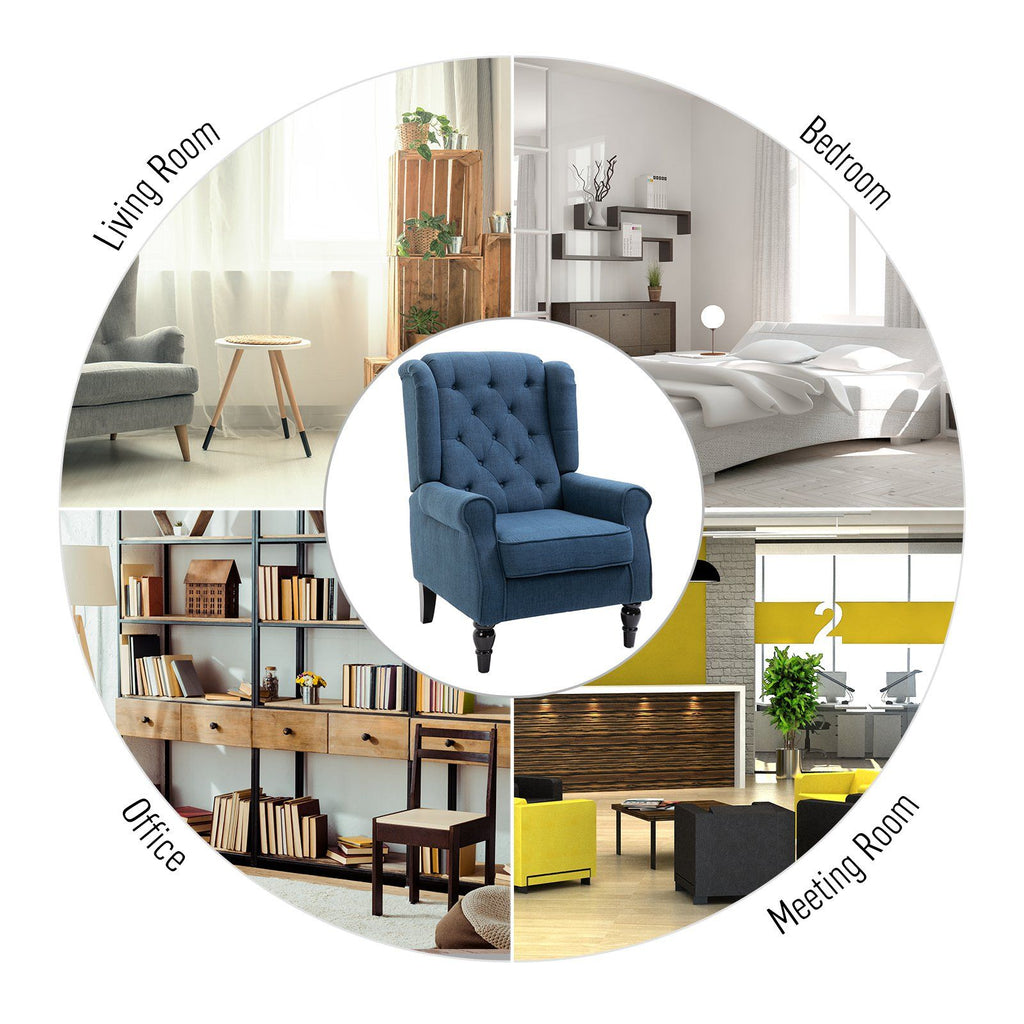 Button Tufted Accent Chair with Removable Seat Cover and Wood Legs