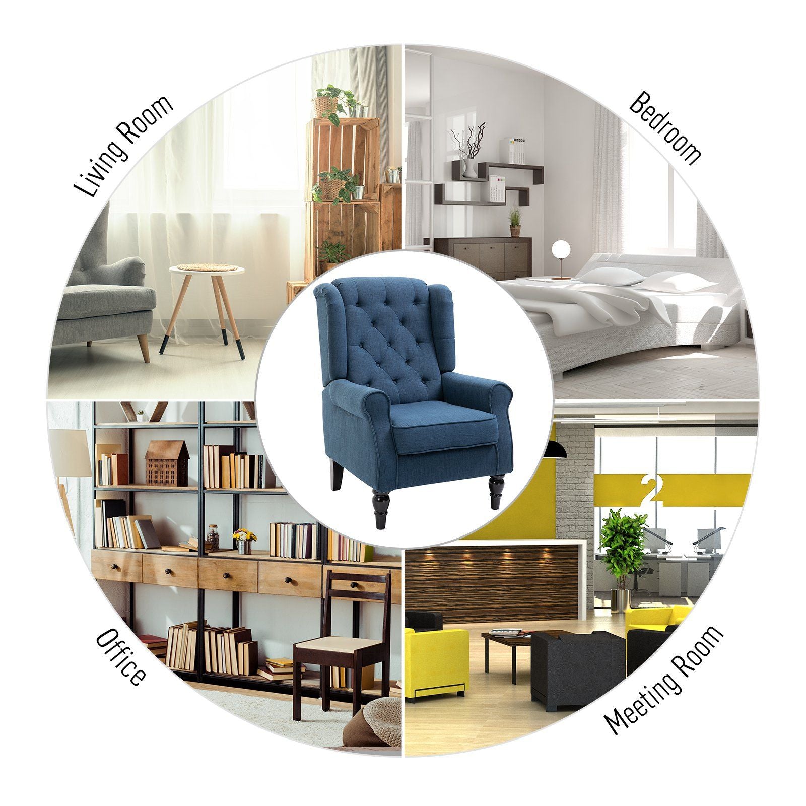 Button Tufted Accent Chair with Removable Seat Cover and Wood Legs