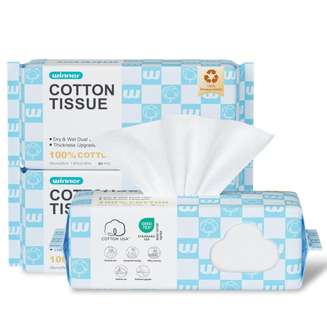 Face Towels, Upgraded Thicker Cotton Dry Wipes, Unscented and Gentle on Sensitive Skin, Disposable Makeup Remover and Facial Towelettes