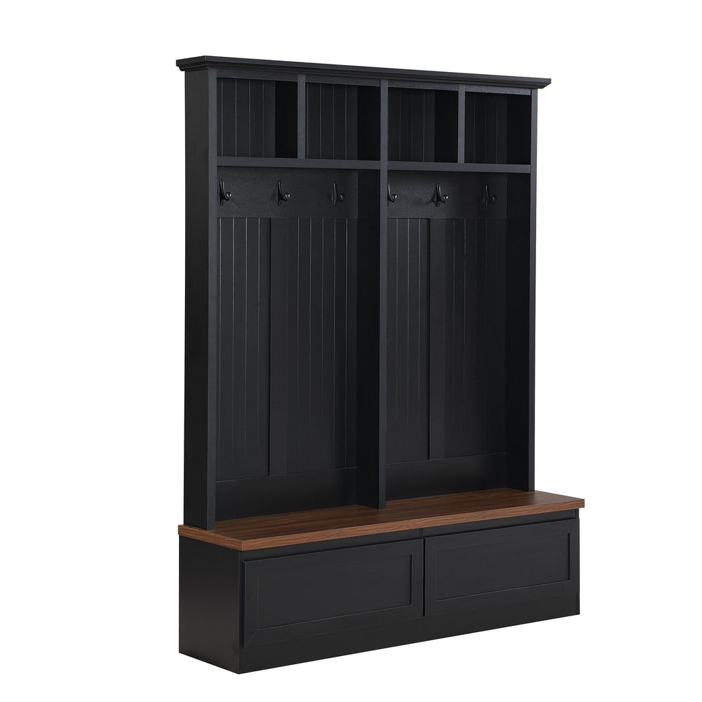 Farmhouse Hall Tree with Bench, Drawers, and Hooks