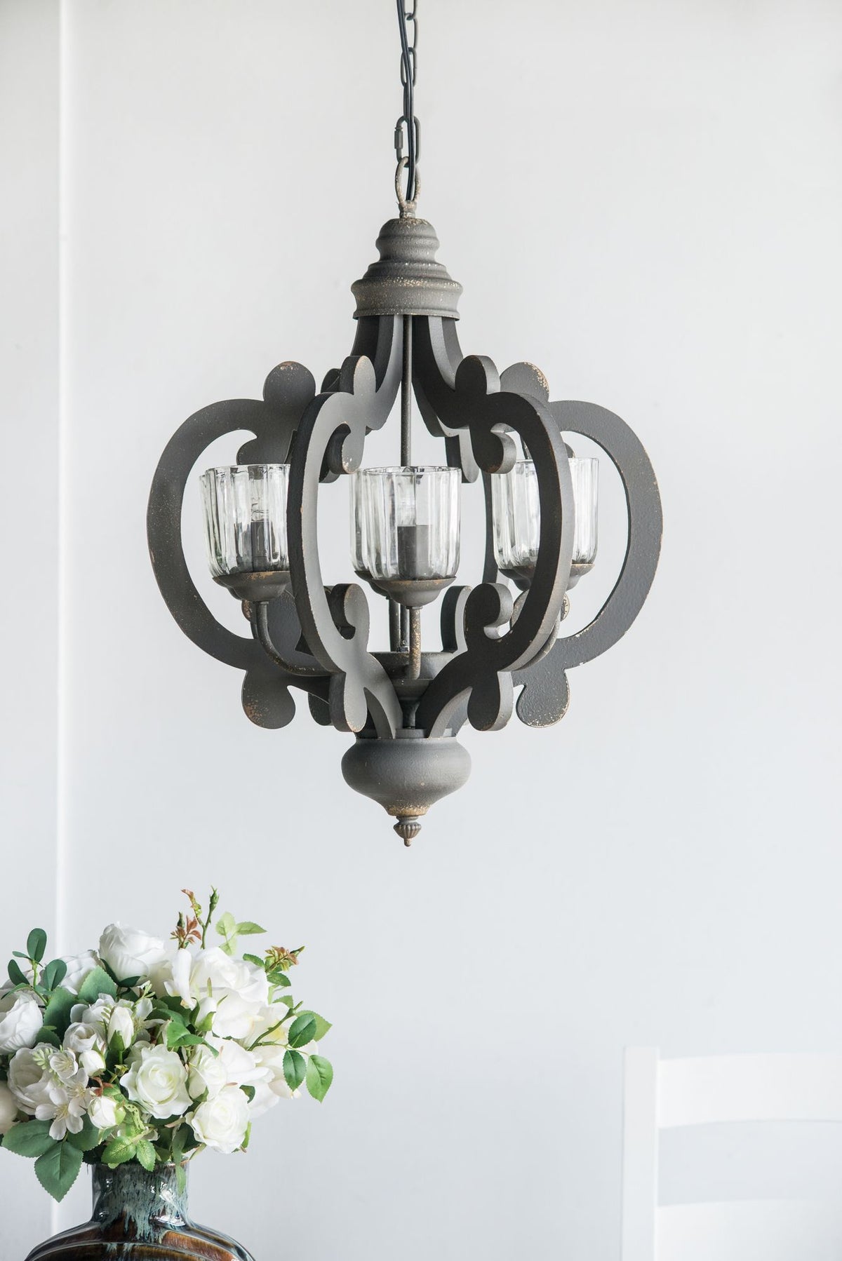 Charcoal Gray Farmhouse Chandelier with Classic Curves