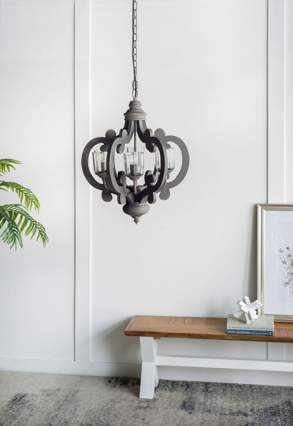 Charcoal Gray Farmhouse Chandelier with Classic Curves