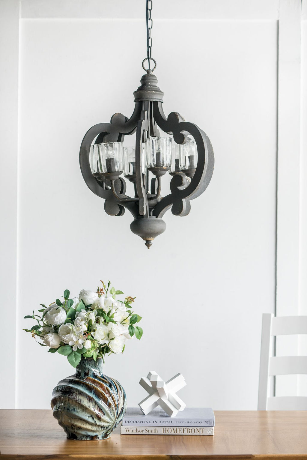 Charcoal Gray Farmhouse Chandelier with Classic Curves
