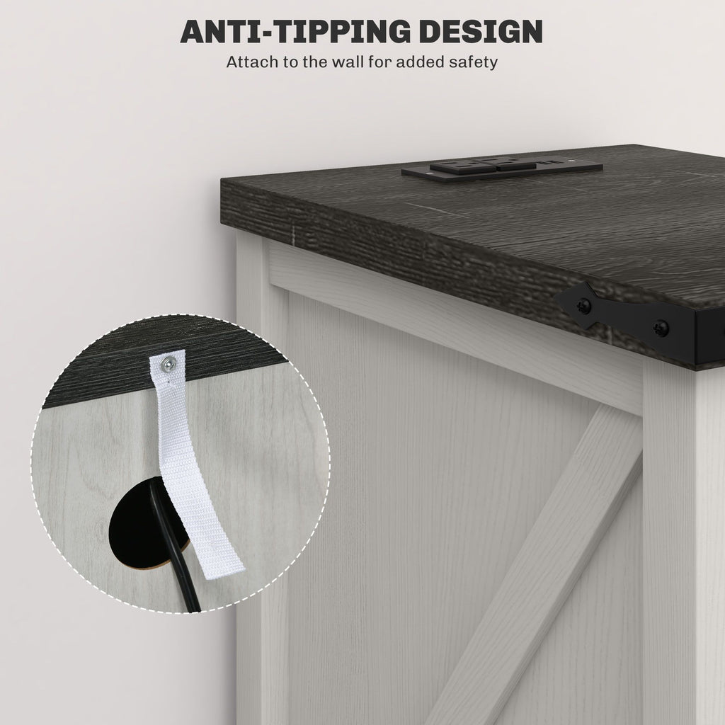 Farmhouse End Table with Storage, Side Table with Charging Station and USB Ports for