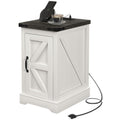 Farmhouse End Table with Storage, Side Table with Charging Station and USB Ports for