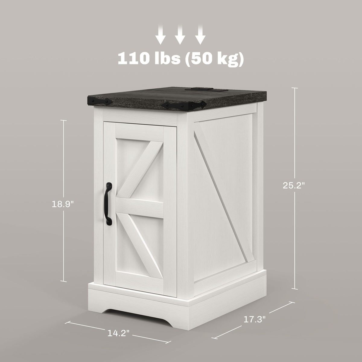 Farmhouse End Table with Storage, Side Table with Charging Station and USB Ports for