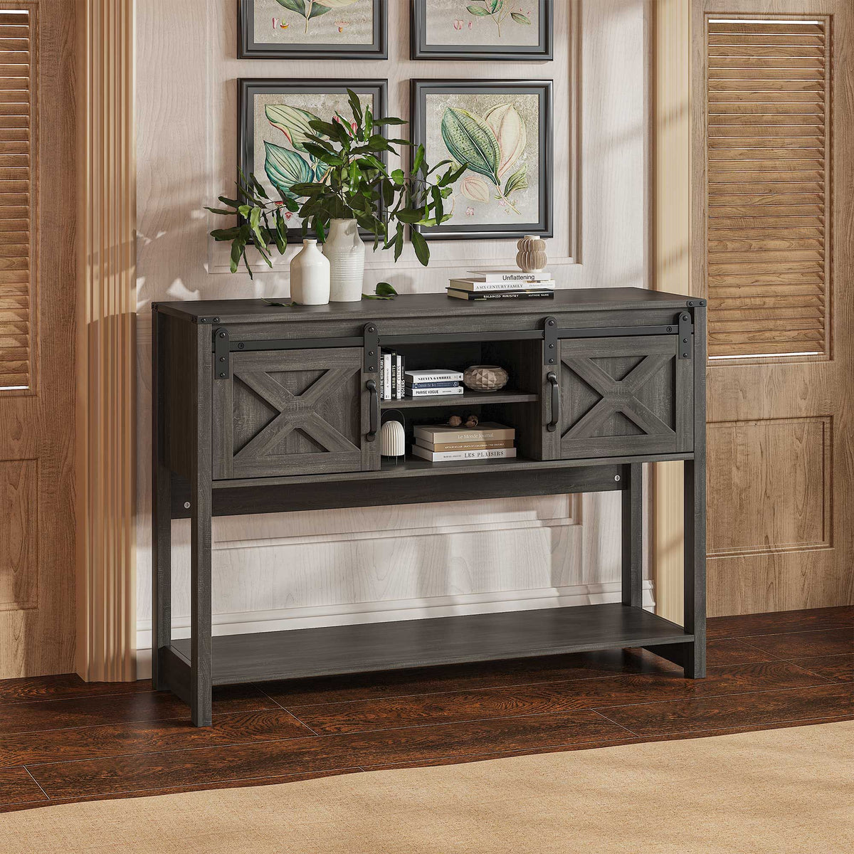 Farmhouse Console Table with Sliding Barn Doors