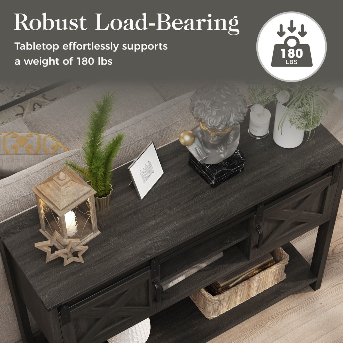 Farmhouse Console Table with Sliding Barn Doors