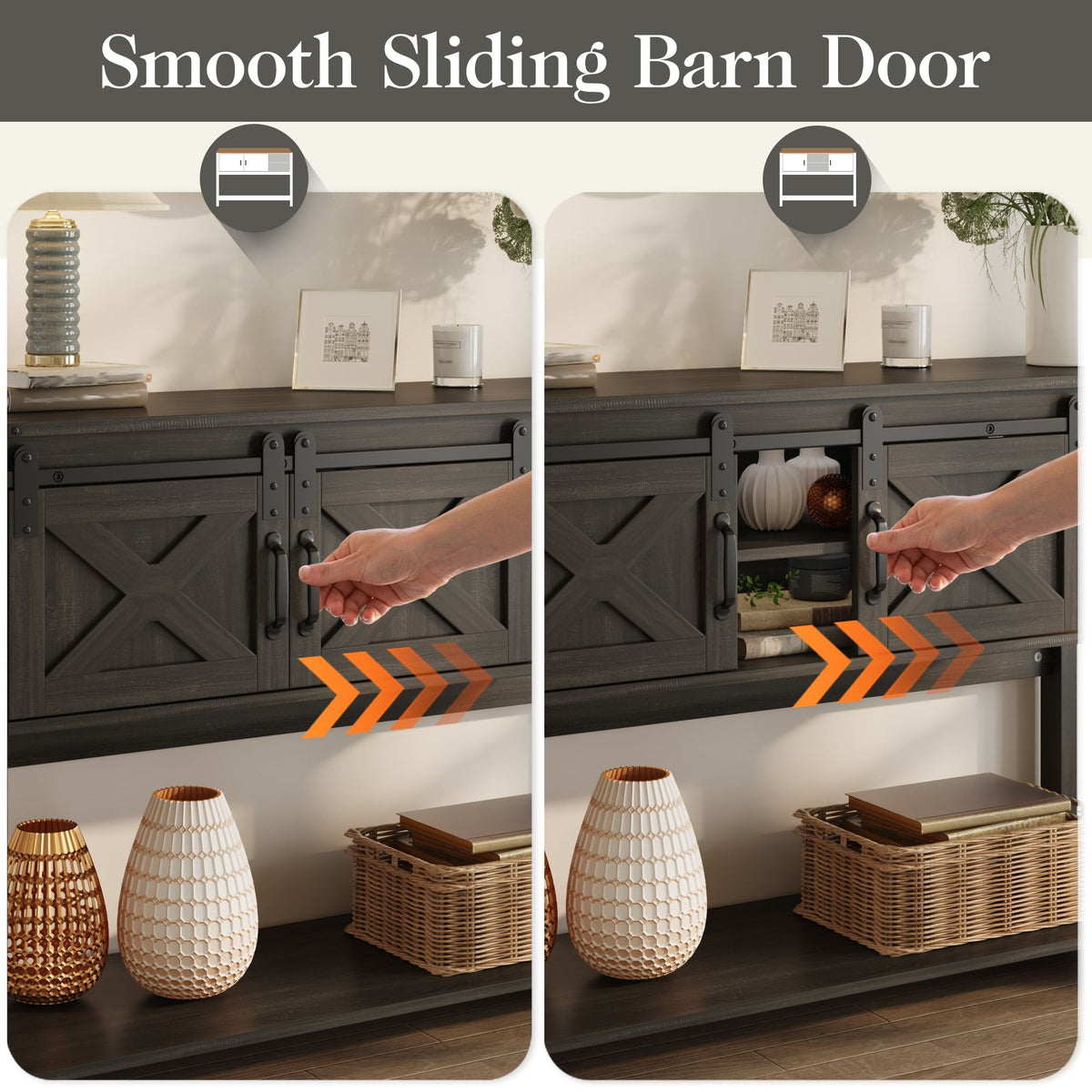 Farmhouse Console Table with Sliding Barn Doors