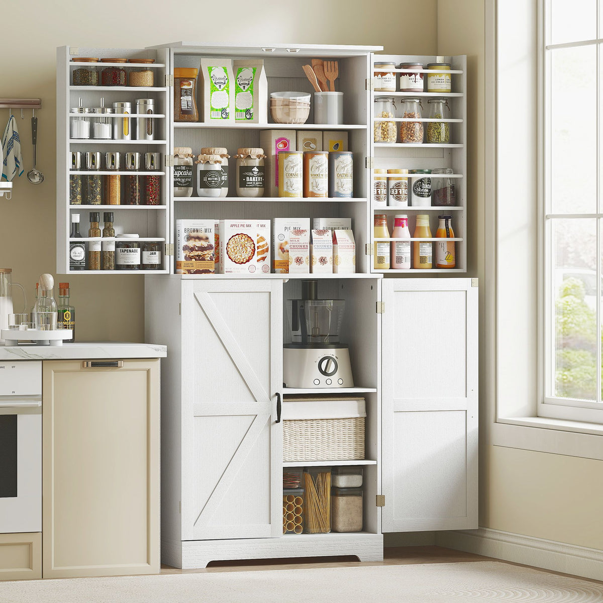 Farmhouse Pantry Cabinet with Adjustable Storage