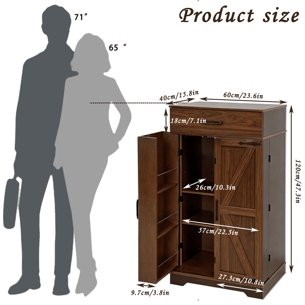 Farmhouse Pantry Cabinet with Adjustable Shelves and Barn Doors