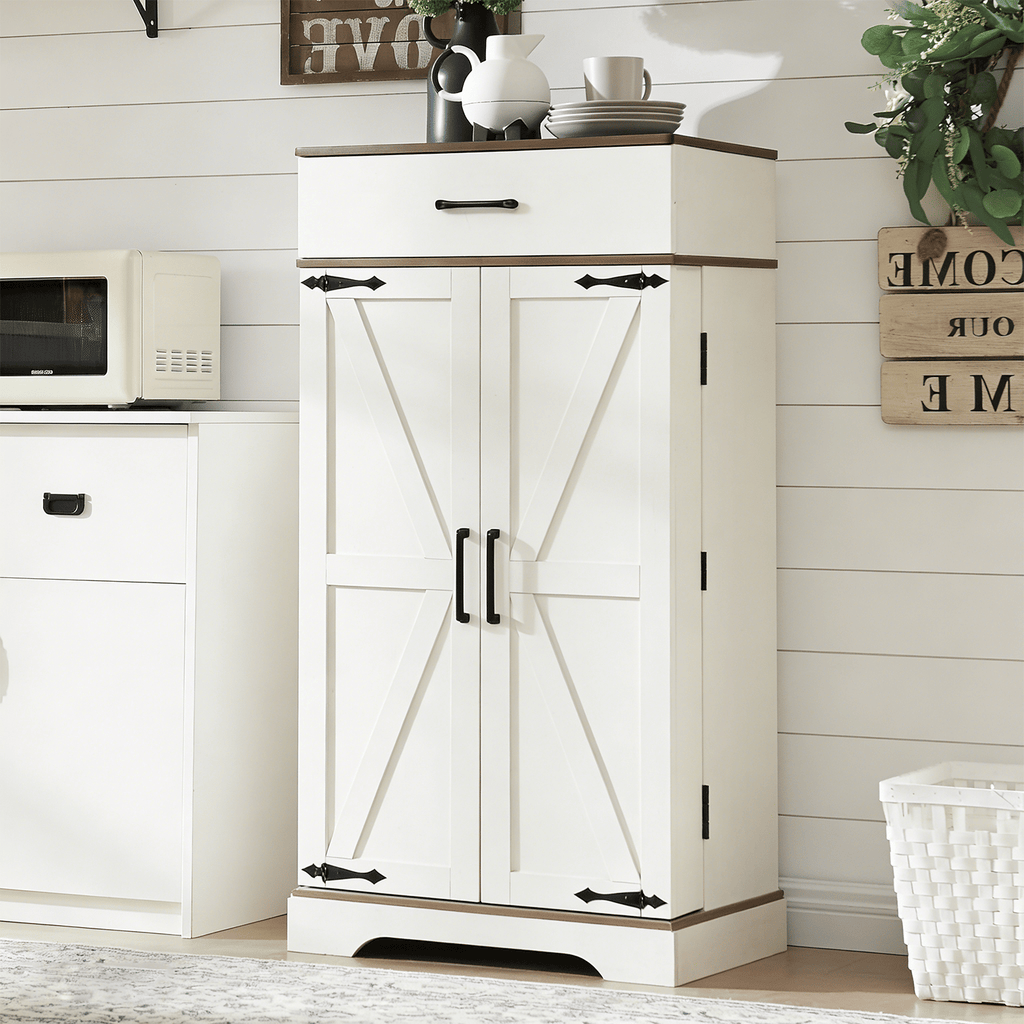 Farmhouse Pantry Cabinet with Adjustable Shelves and Barn Doors