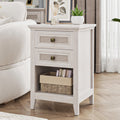 Boho Rattan-Detail Nightstand with Layered Storage