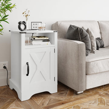 Rustic Farmhouse Nightstand with Charging Station