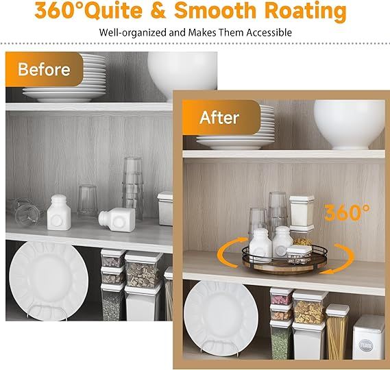 Farmhouse Oak Lazy Susan Turntable Organizer for Cabinet