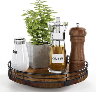 Farmhouse Oak Lazy Susan Turntable Organizer for Cabinet