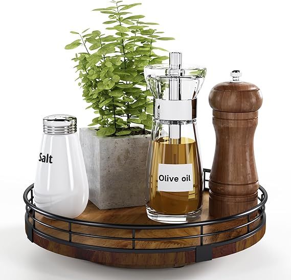 Farmhouse Oak Lazy Susan Turntable Organizer for Cabinet